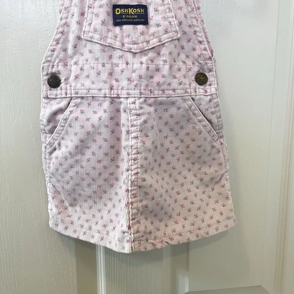 Vintage Oshkosh B'gosh Pink Rosebuds Corduroy Overall Dress Jumper Girls